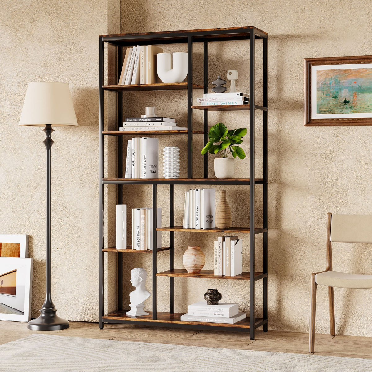 79" Tall Etagere Bookcase, 8-Tier Staggered Bookcase