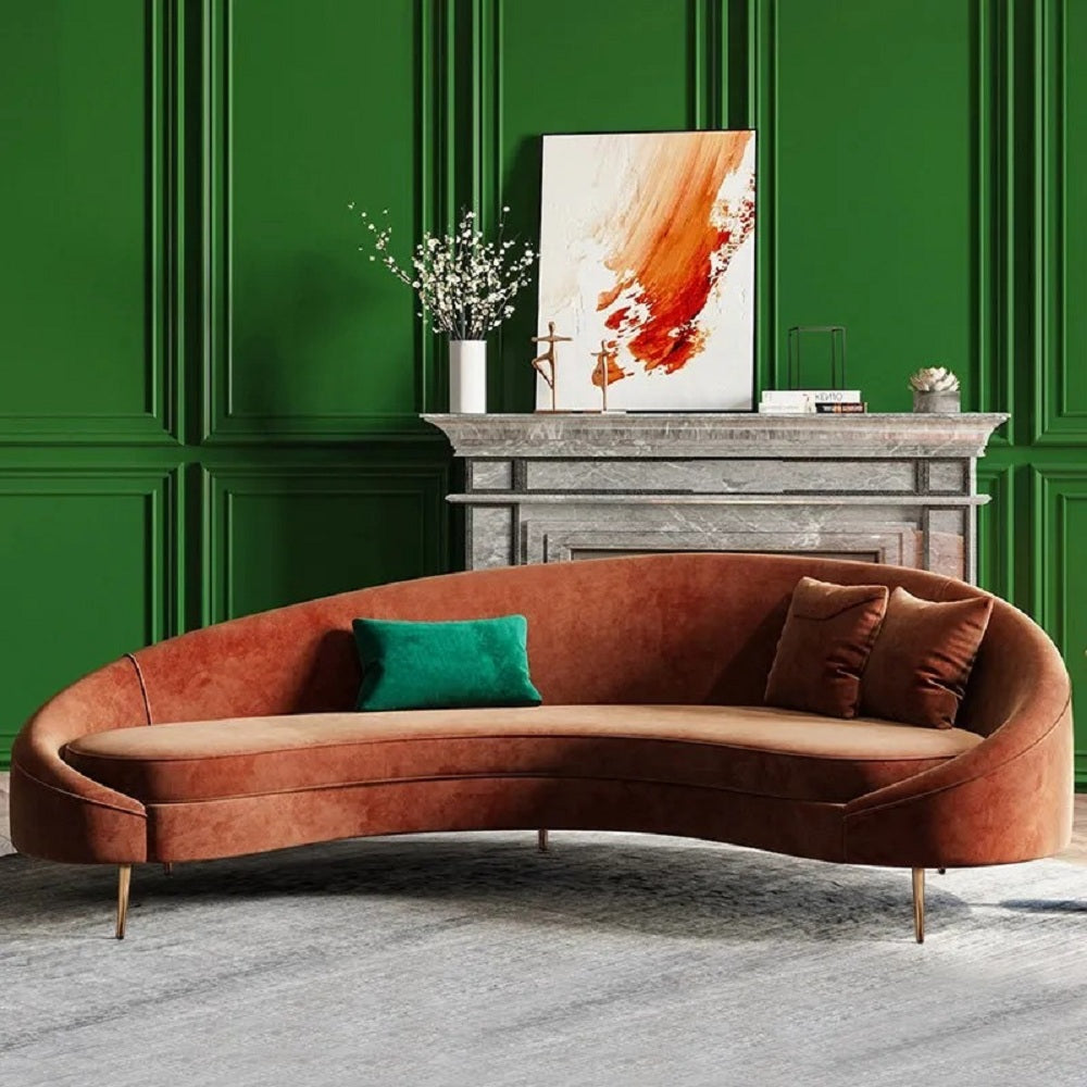 Modern 83" Bronze Velvet Curved Sofa 3-Seater Sofa Toss Pillow Included