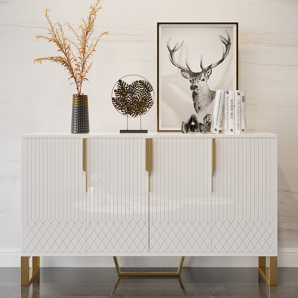 4-Door Wood 60" Sideboard with 3 Shelves Aro Contemporary White