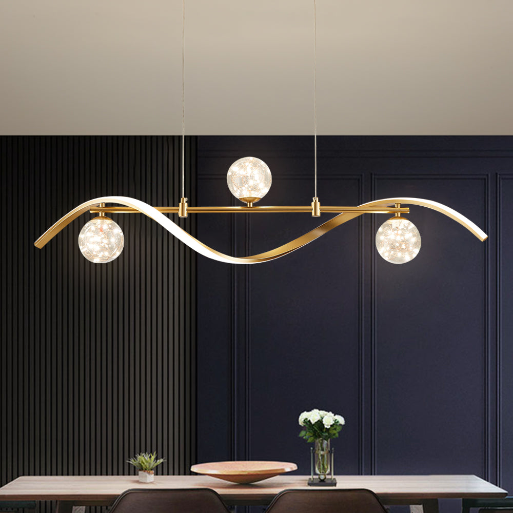 Set Of Two 4-Light LED Linear Dimmable Kitchen Island Lighting in Gold