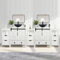 Sigsyl 84 inch Double Vessel Sink Vanity | with 3 Side Storage Cabinets & Faucet Kits - Round / Black Marble