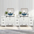 Sigsyl 84 inch Double Vessel Sink Vanity | with 3 Side Storage Cabinets & Faucet Kits - Oval / Blue
