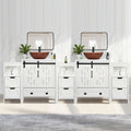 Sigsyl 84 inch Double Vessel Sink Vanity | with 3 Side Storage Cabinets & Faucet Kits - Oval / Brown