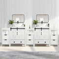 Sigsyl 84 inch Double Vessel Sink Vanity | with 3 Side Storage Cabinets & Faucet Kits - Irregular / White