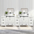 Sigsyl 84 inch Double Vessel Sink Vanity | with 3 Side Storage Cabinets & Faucet Kits - Oval / White