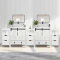 Sigsyl 84 inch Double Vessel Sink Vanity | with 3 Side Storage Cabinets & Faucet Kits - Round / White