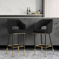 Modern Black Velvet Upholstered Bar Stool with Low Back & Footrest 2-Pieces