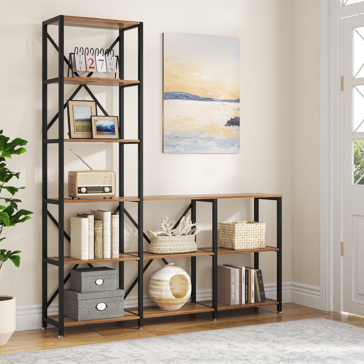 9-Shelf Industrial Bookshelf with Open Shelves