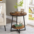 2-Tier End Table, Round Accent Bedside Table with Storage Shelf