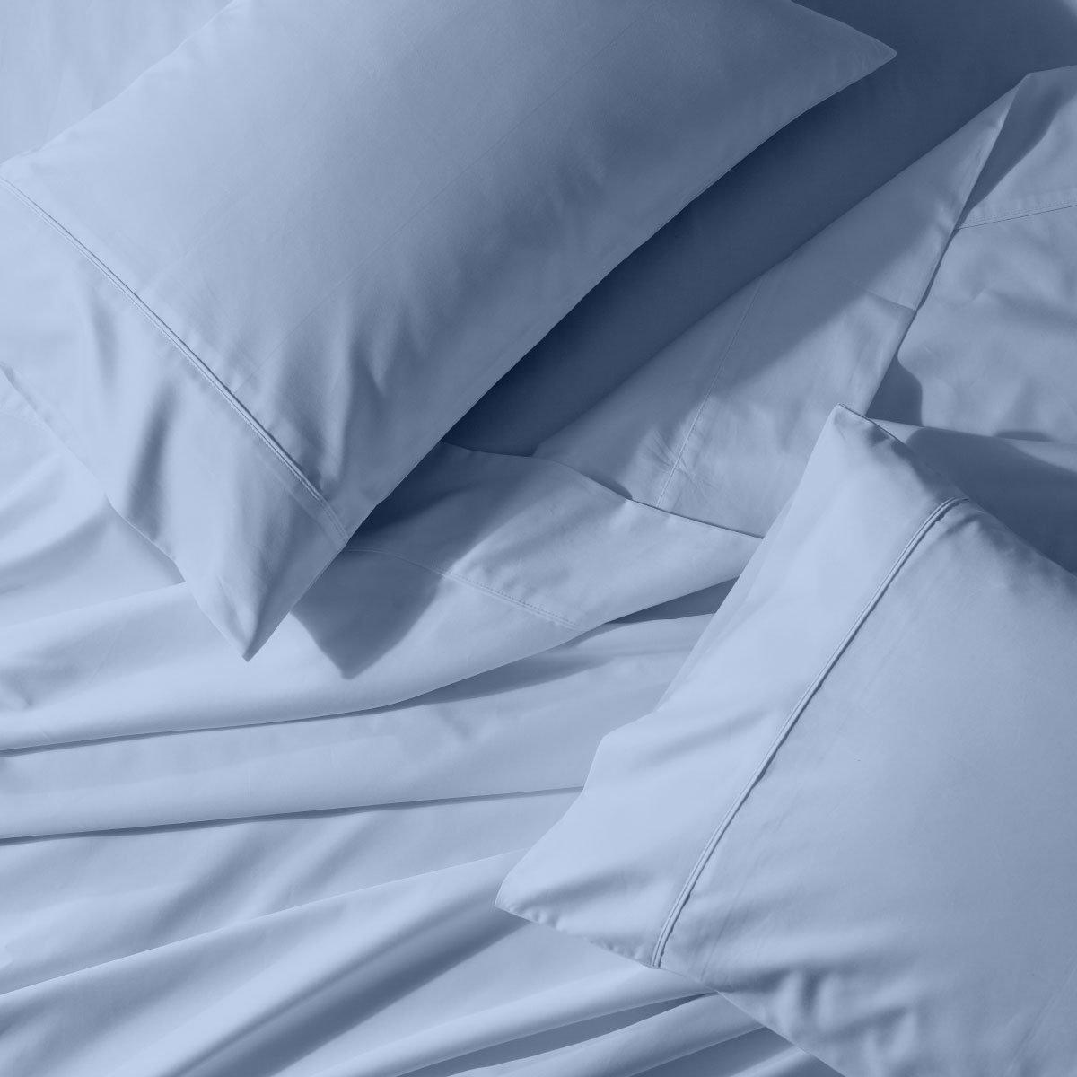 Attached Waterbed Sheet Set 650 Thread Count Solid Sateen - King/Calking Waterbed / Blue