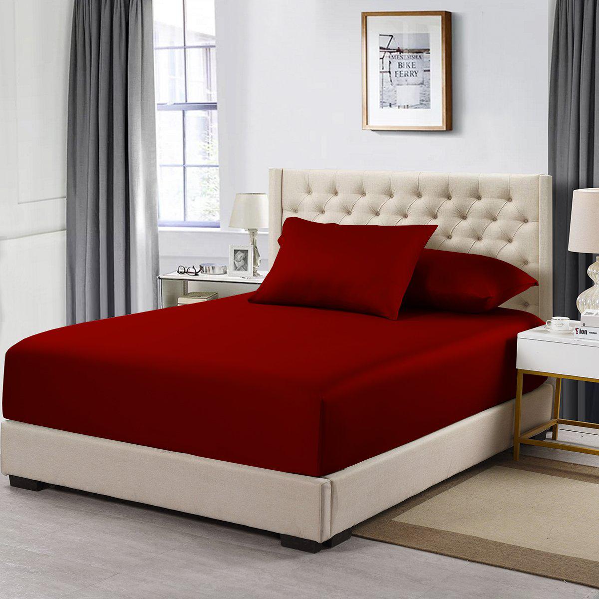 Cotton Fitted Sheet Only (11-16 inches) - Solid 600 Thread Count - California King / Burgundy