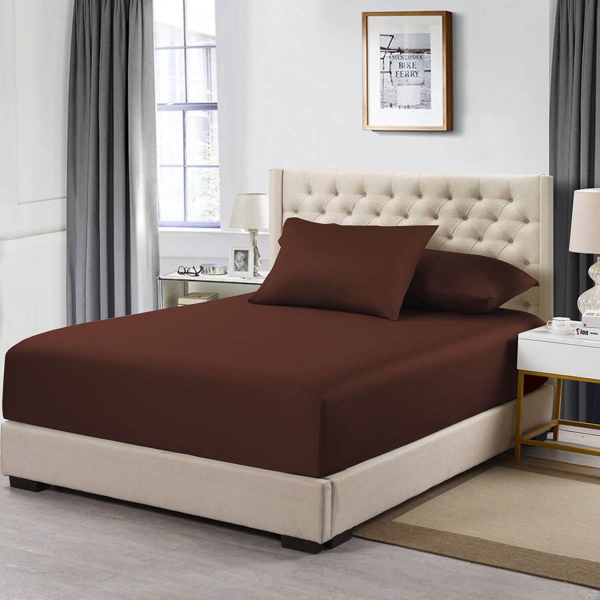 Cotton Fitted Sheet Only (11-16 inches) - Solid 600 Thread Count - King / Chocolate