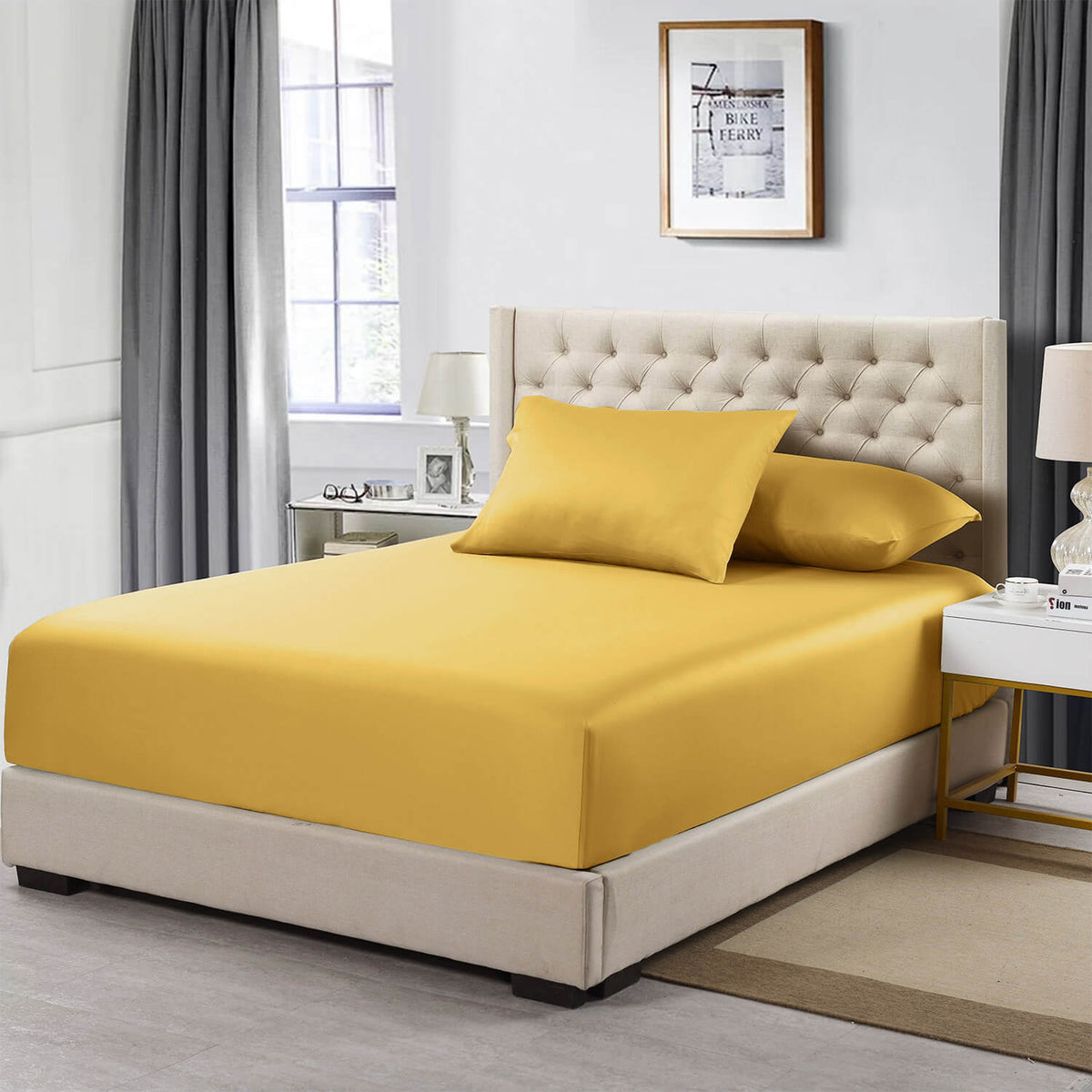 Cotton Fitted Sheet Only (11-16 inches) - Solid 600 Thread Count - King / Gold