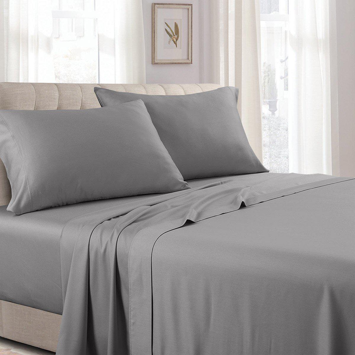Split Queen Bed Sheet Set - Solid 340 Thread Count - Gray