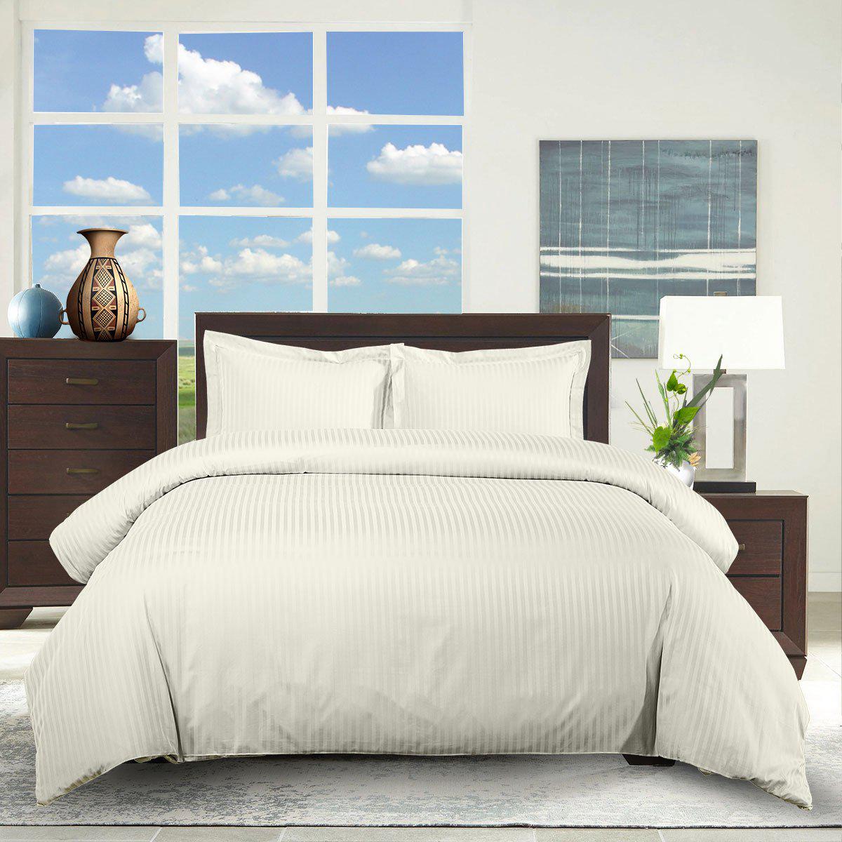 100% Cotton Duvet Cover Set Damask Stripe