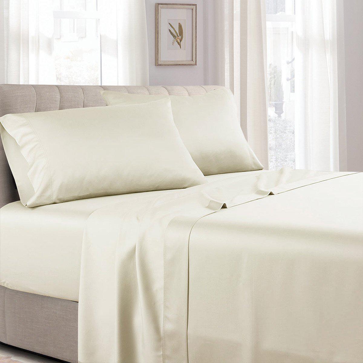 Split Queen Bed Sheet Set - Solid 340 Thread Count - Ivory