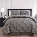 Gray Oxford Double Needle Luxury Soft Pinch Pleated Comforter Set - California King