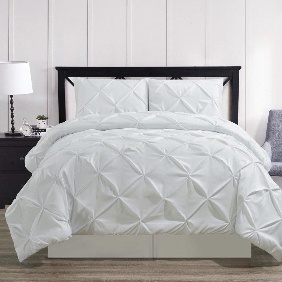 White Oxford Comforter Set Double Needle Luxury Soft Pinch Pleated - California King