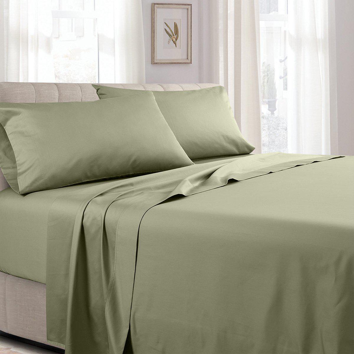 Split Queen Bed Sheet Set - Solid 340 Thread Count - Sage
