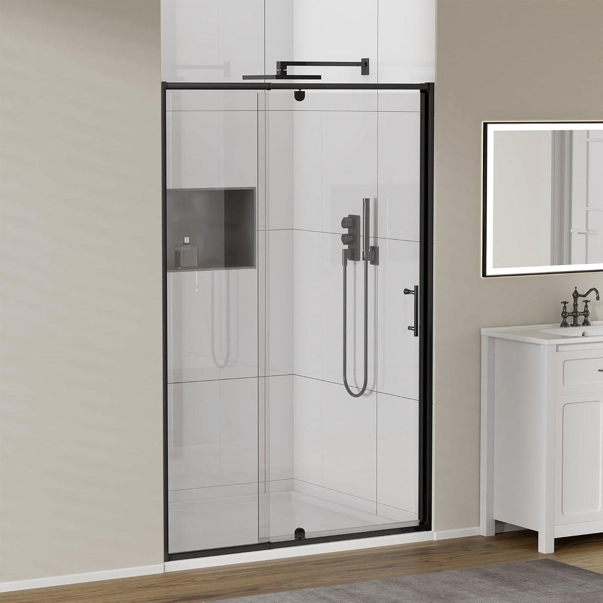 CALYZ Pivot Glass Shower Door 38-42"W x 71"H - Matt Black