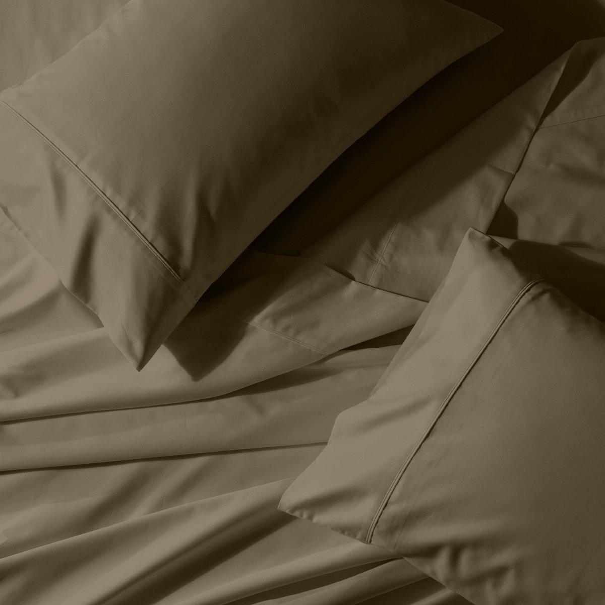 Attached Waterbed Sheet Set 650 Thread Count Solid Sateen - King/Calking Waterbed / Taupe
