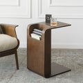 Oak Wood C-Style End Table Decorative Cocktail Table with Magazine Rack Organizer C Side Table in Walnut