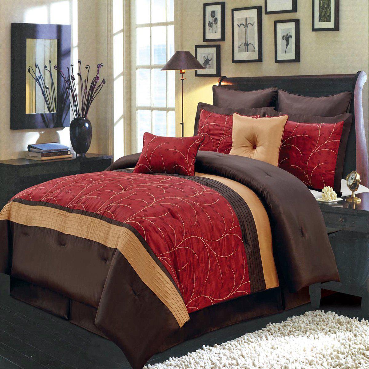 Atlantis Embroidered Nature Inspired Multi-Piece Red Comforter Set - Twin XL