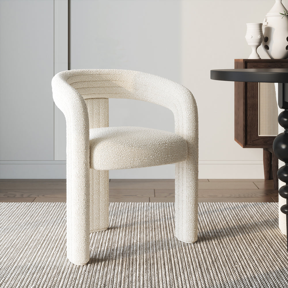 Set of 2 Modern Sherpa Dining Chair Back C-Shaped Off White Dining Room Chair with Lamb Wool Upholstered
