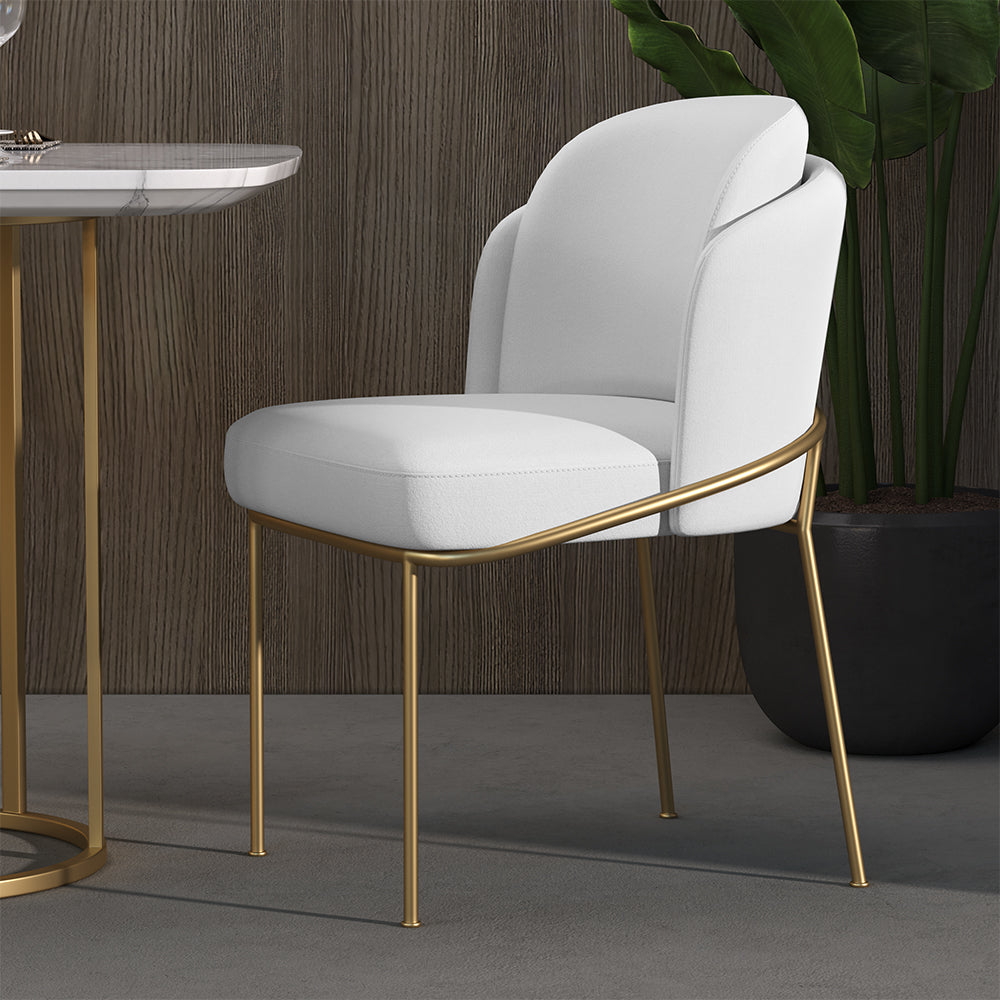 Modern Dining Chair Cotton & Linen with Upholstered Side Kitchen Chairs in White
