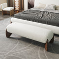 Modern White Boucle Bedroom Bench Upholstered Long Bench with Wood Legs