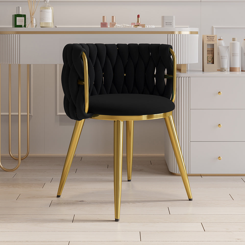 Set of 2 Barrel Back Dining Chair Velvet Upholstery Scandinavian Design Black Round Accent