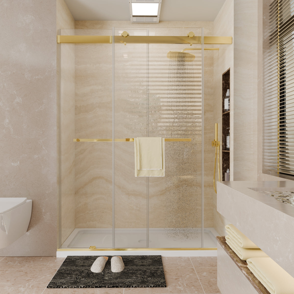 CALYZ Frameless Shower Door | Bypass Sliding 56-60"W x 75"H - Gold