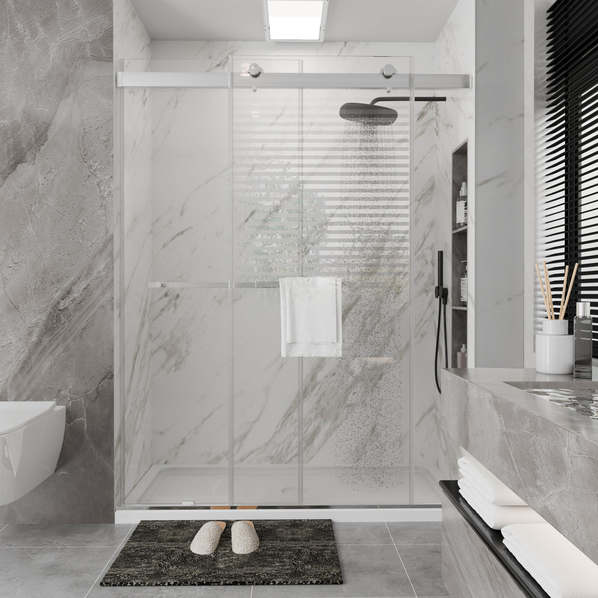 CALYZ Frameless Shower Door | Bypass Sliding 56-60"W x 75"H - Silver