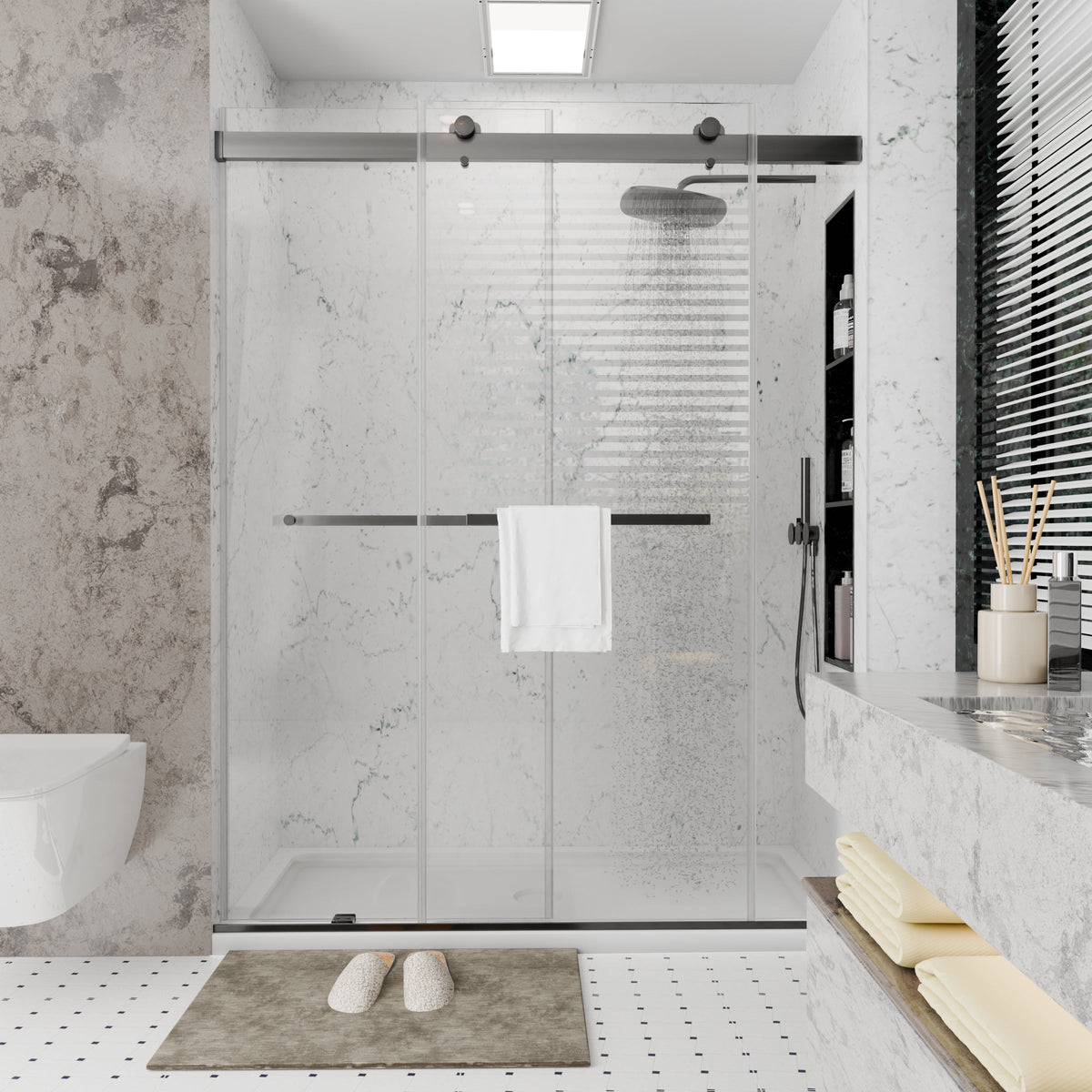 CALYZ Frameless Shower Door | Bypass Sliding 56-60"W x 75"H - Black