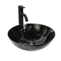 Sigsyl Artistic Vessel Sink | Ceramic Bathroom Vanity Top & Faucet - Round / Black Marble