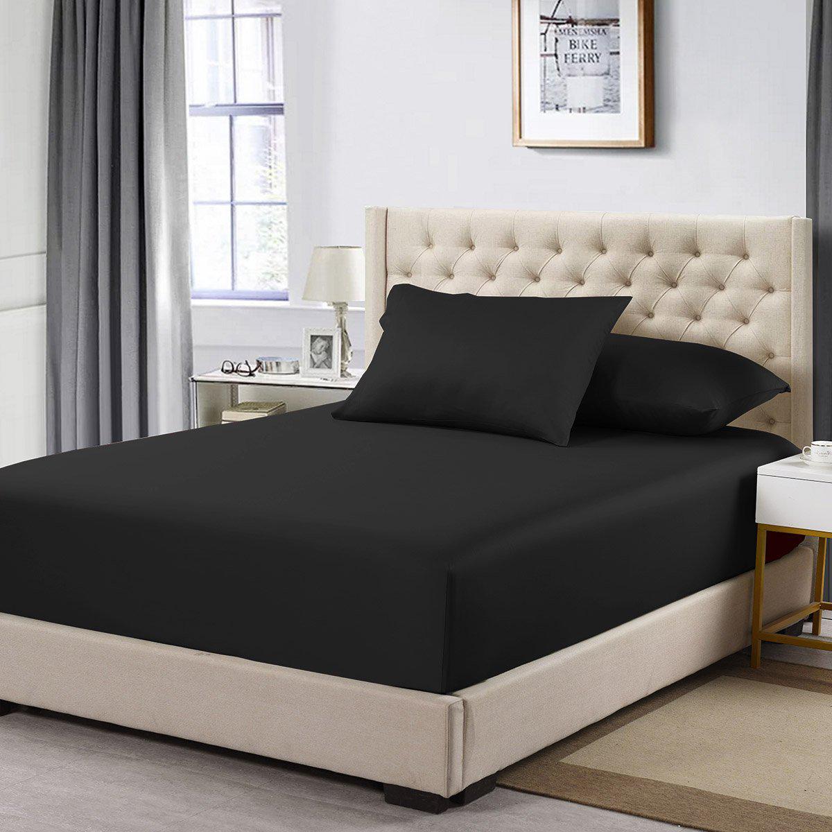 Cotton Fitted Sheet Only (11-16 inches) - Solid 600 Thread Count - California King / Black