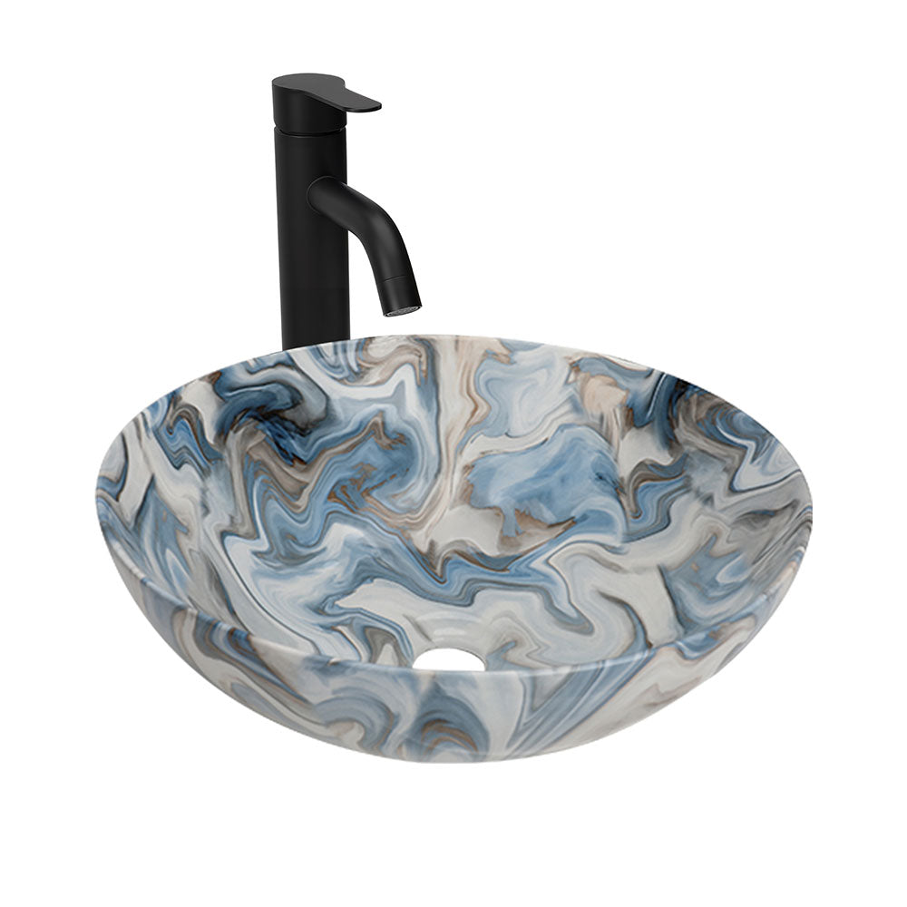 Sigsyl Artistic Vessel Sink | Ceramic Bathroom Vanity Top & Faucet - Round / Colored