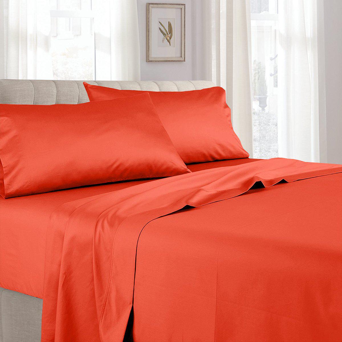 Split Queen Bed Sheet Set - Solid 340 Thread Count - Coral