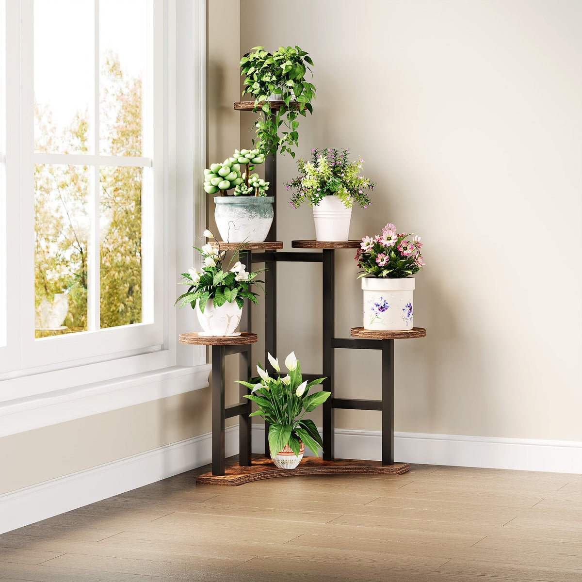 Corner Plant Stand Indoor, 6 Tiered Plant Shelf Flower Stand