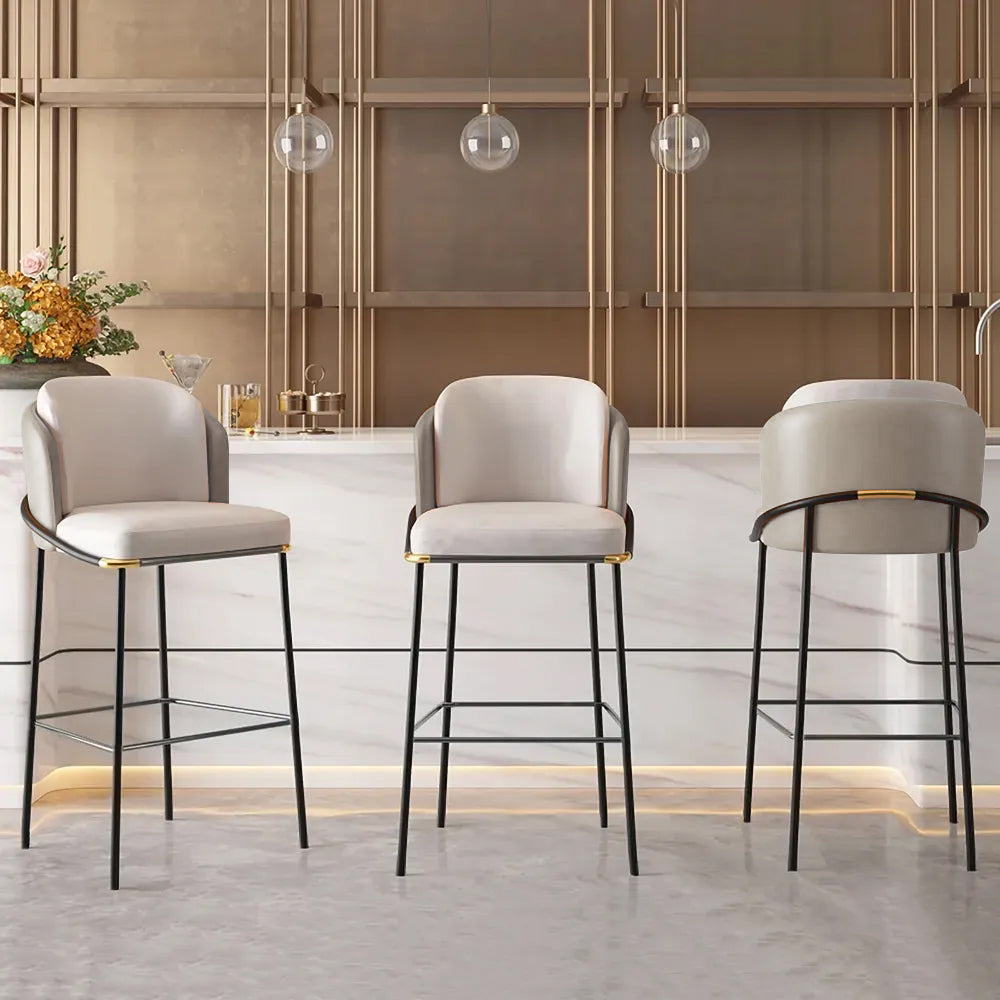 Linenic Modern Gray PU Leather Breakfast Bar Stool with Back Counter Height Stool with Footrest