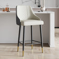 Diamic Bar Stool Upholstered PU Leather Gray High Back & Arms with Footrest Counter Stool