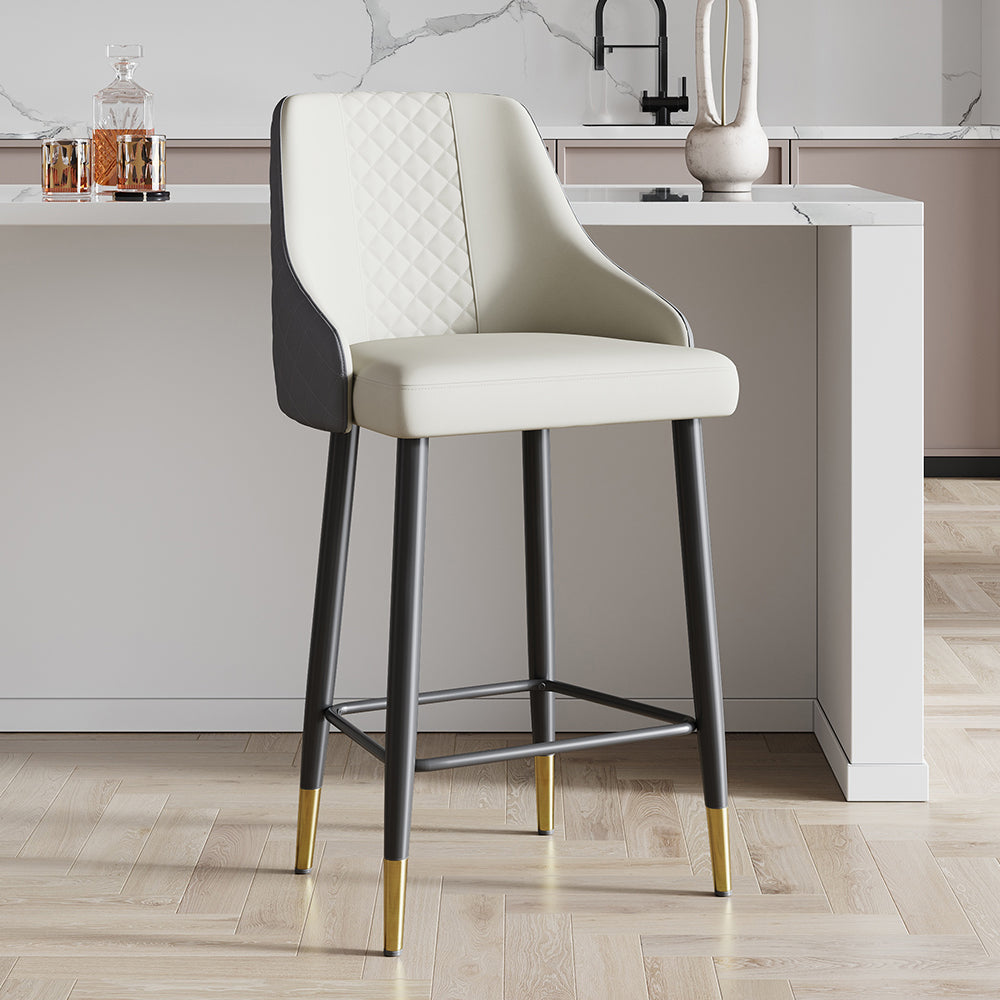 Diamic Bar Stool Upholstered PU Leather Gray High Back & Arms with Footrest Counter Stool