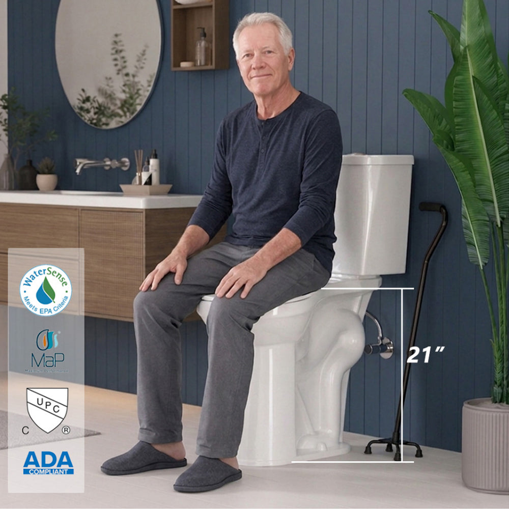 ELEMAZ 21" Extra Tall Toilet for Seniors & Tall Adults | Dual Flush MAP 1000g