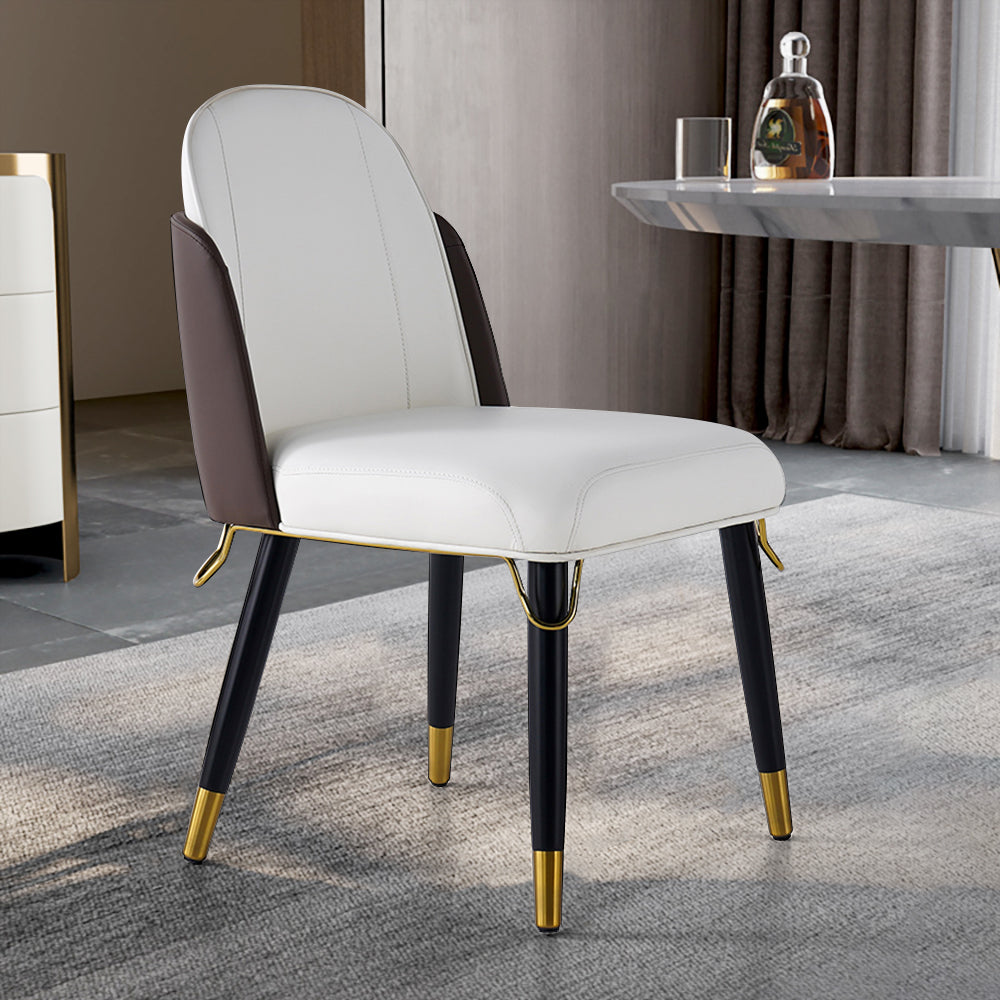 Set of 2 Modern Dining Chairs PU Leather with Upholstered Warm White Dining Room Chairs
