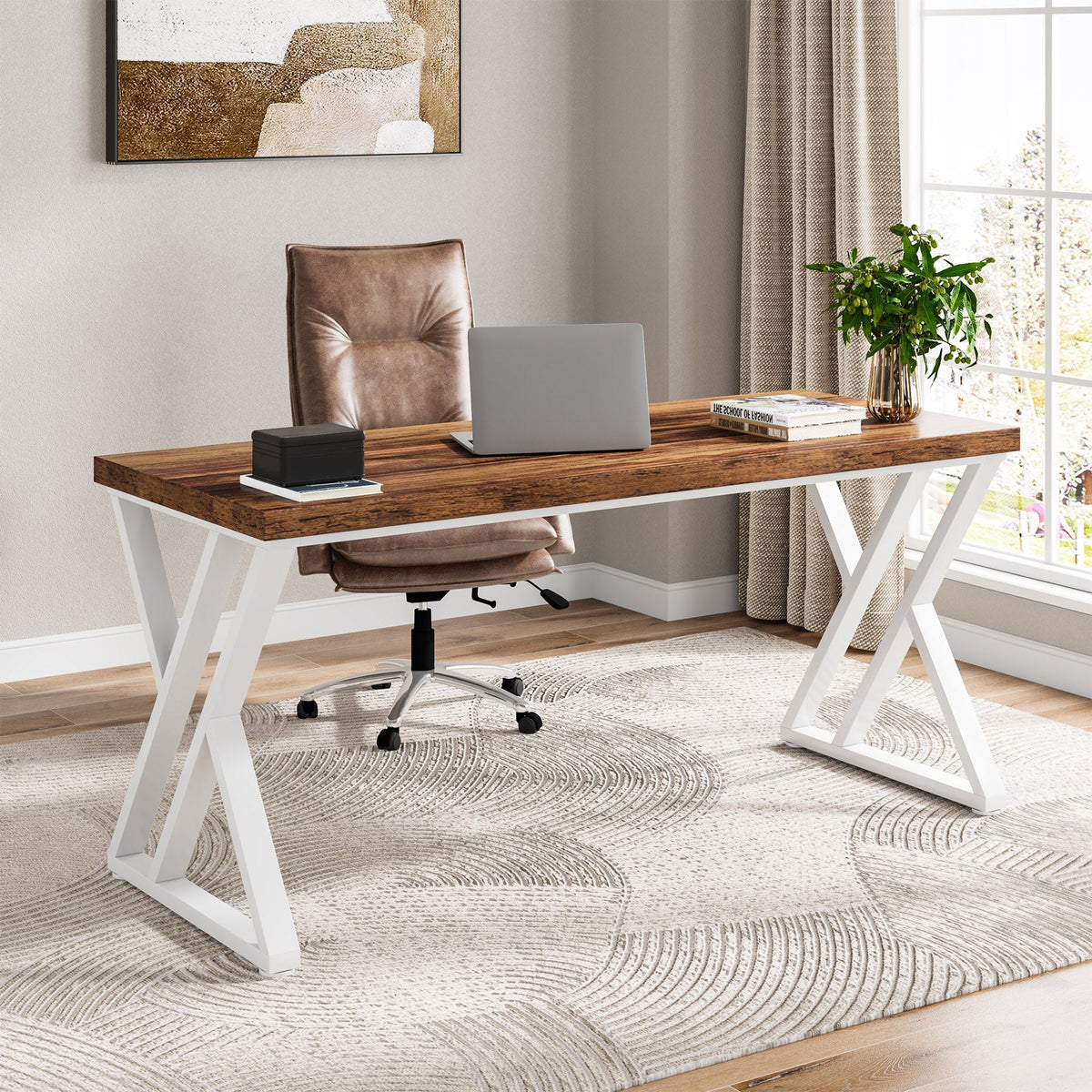 Heavy-Duty Computer Desk, 55" Simple  Study Desk Writing Table