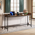 Industrial Console Table, 70.9" Sofa Table with Outlets and USB Ports