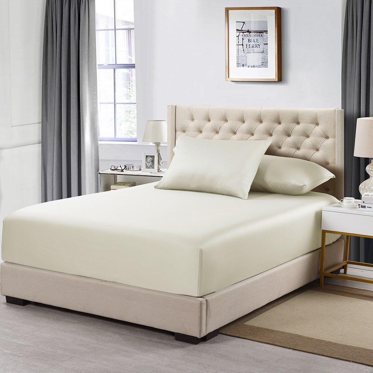 Cotton Fitted Sheet Only (11-16 inches) - Solid 600 Thread Count - California King / Ivory