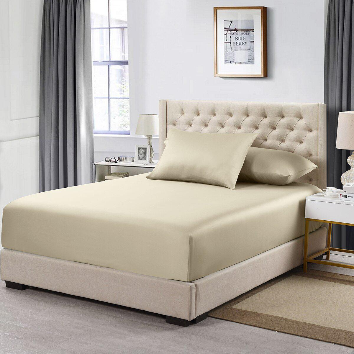 Cotton Fitted Sheet Only (11-16 inches) - Solid 600 Thread Count - California King / Linen