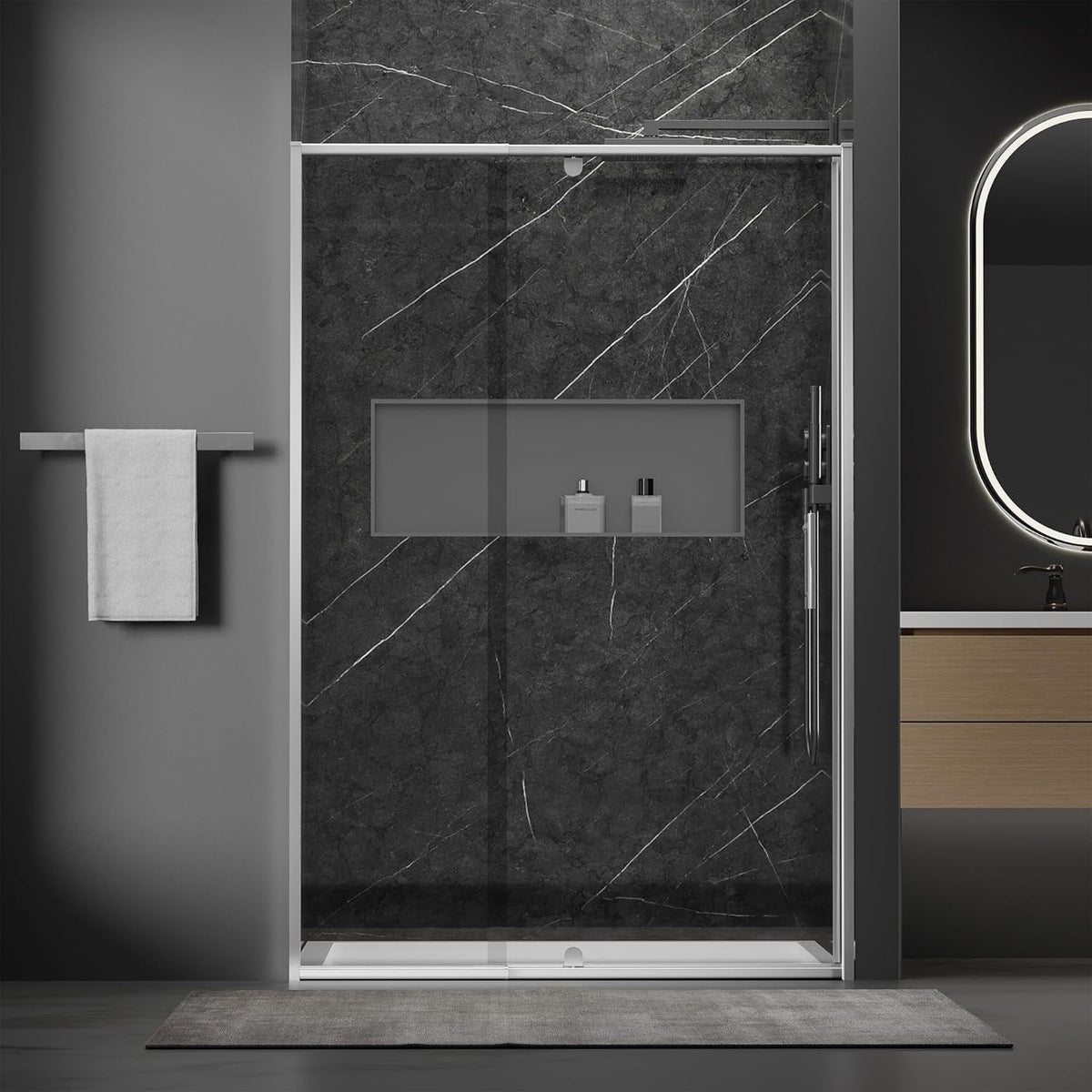 CALYZ Pivot Glass Shower Door 44-48"W x 71"H - Brushed Nickel
