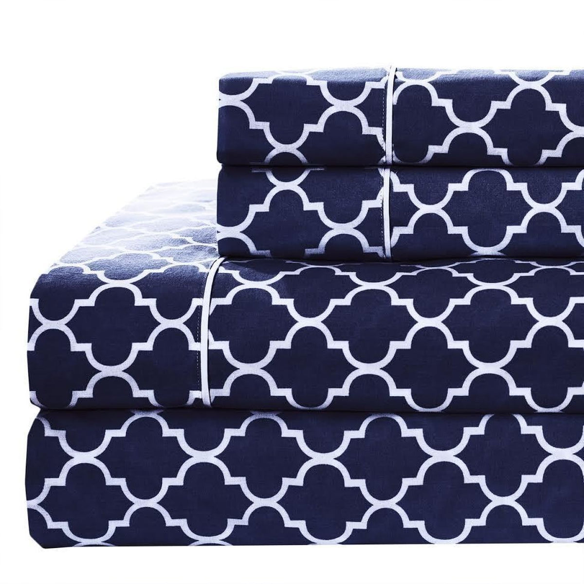 Meridian Quatrefoil Split King Sheet Set - 340 Thread Count - Navy